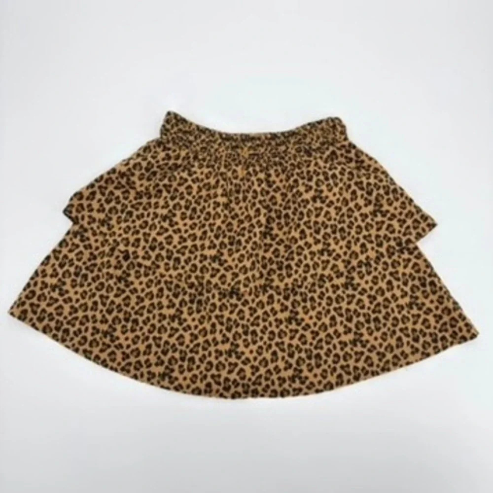 Old Navy Girls Leopard Print Tiered Mini Skirt Smocked Waist Brown Black L 10-12